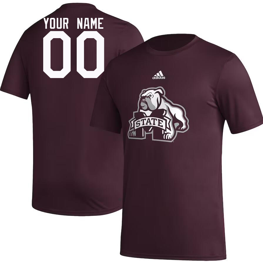 Custom Mississippi State Bulldogs College Name And Number Tshirt-Maroon